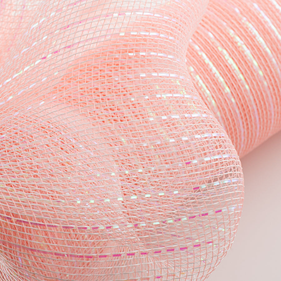 21" Iridescent Foil Mesh: Pastel Coral & White