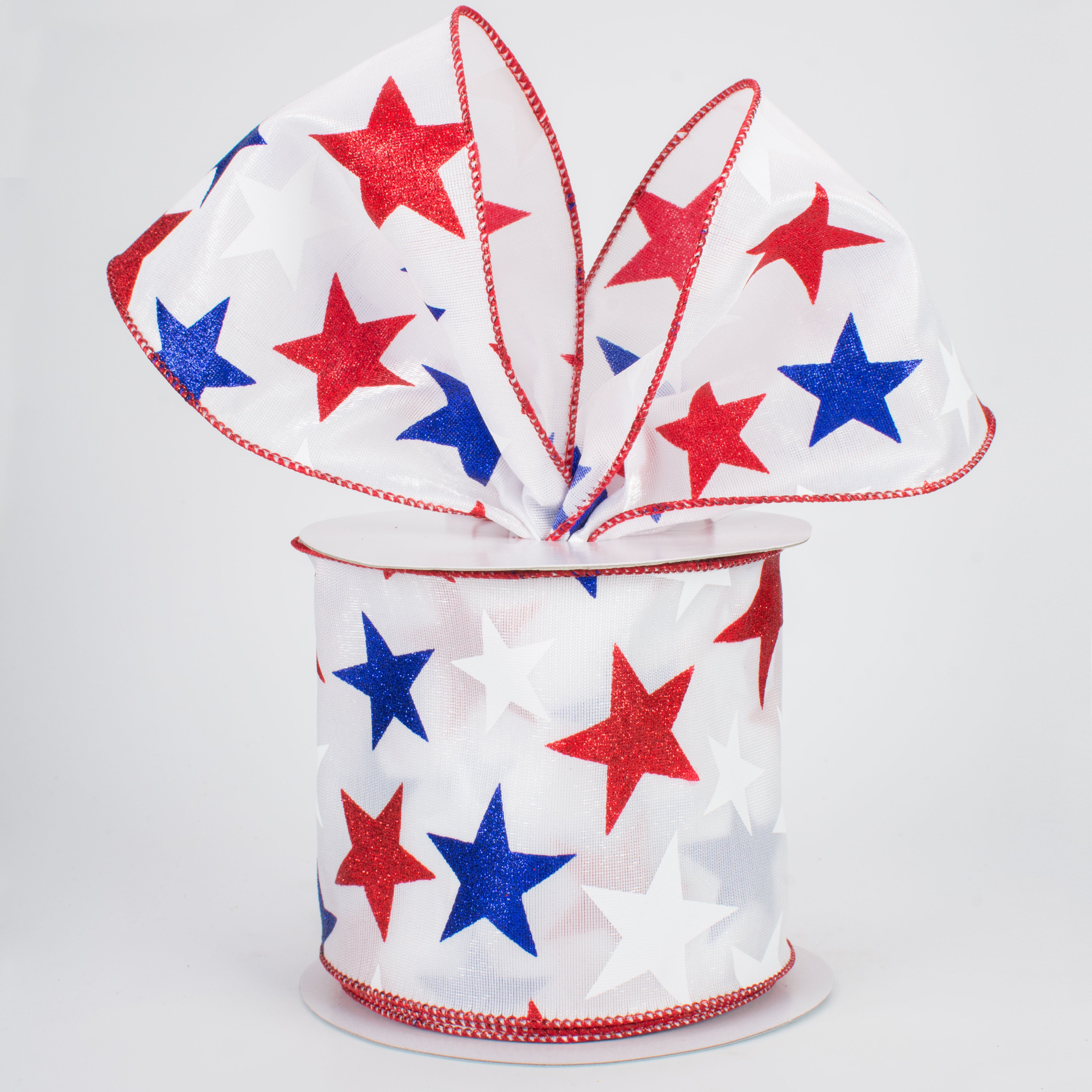 4" Patriotic Star Ribbon: White (10 Yards)
