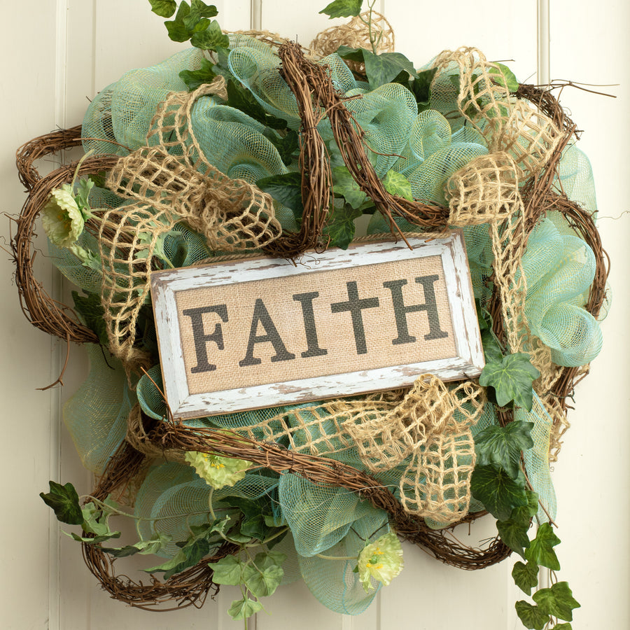 12" Wooden Sign: Faith With Cross
