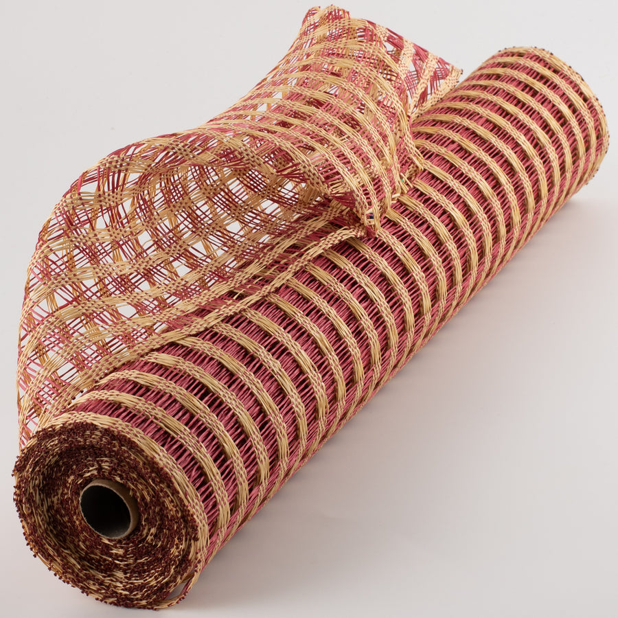 21" Poly Burlap Check Mesh: Cranberry & Beige
