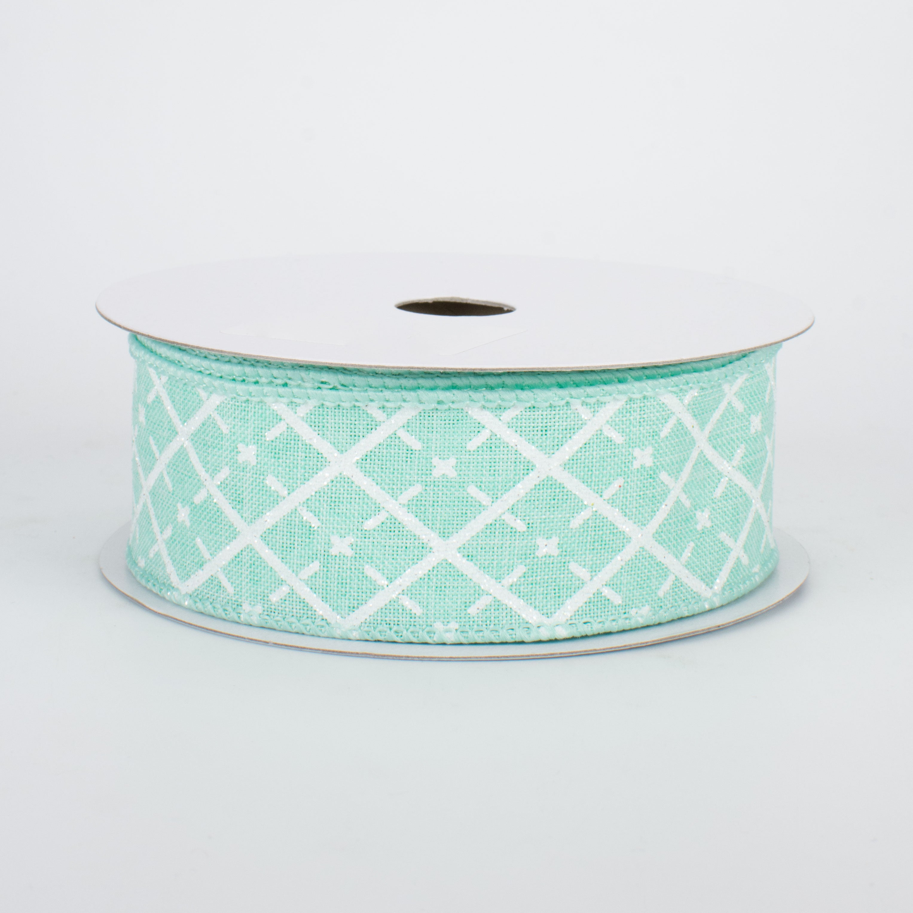 1.5" Glittered Argyle Ribbon: Mint & White (10 Yards)