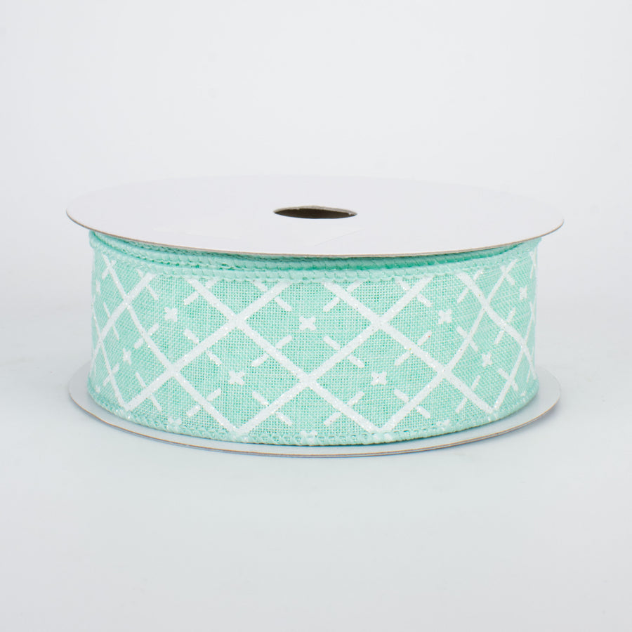 1.5" Glittered Argyle Ribbon: Mint & White (10 Yards)