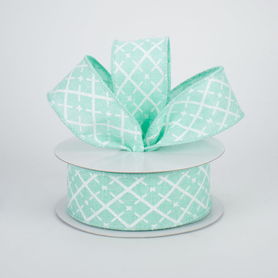 1.5" Glittered Argyle Ribbon: Mint & White (10 Yards)