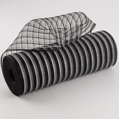 10" Poly Jute Deco Mesh: Black & White Stripe (10 Yards)
