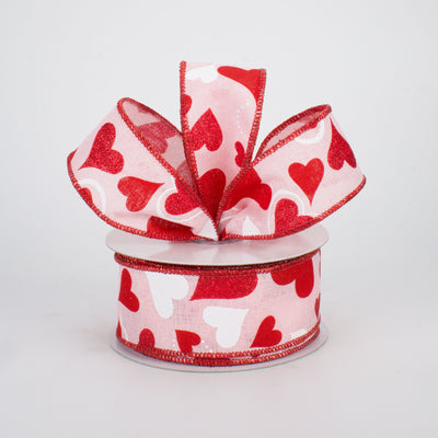 1.5" Valentine Hearts Ribbon: Light Pink (10 Yards)