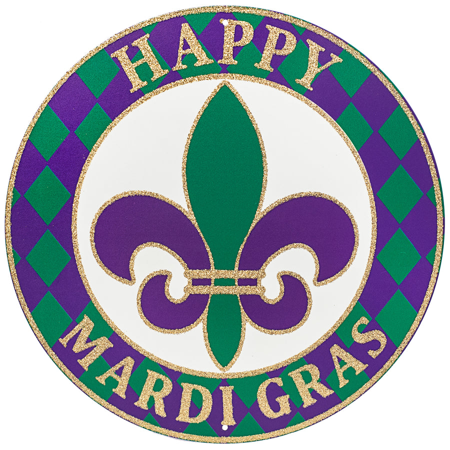 12" Metal Sign: Glittered Mardi Gras