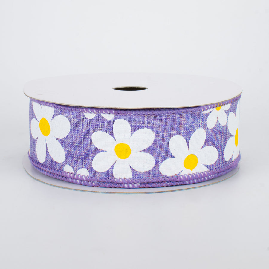 1.5" Daisy Print Ribbon: Lavender (10 Yards)