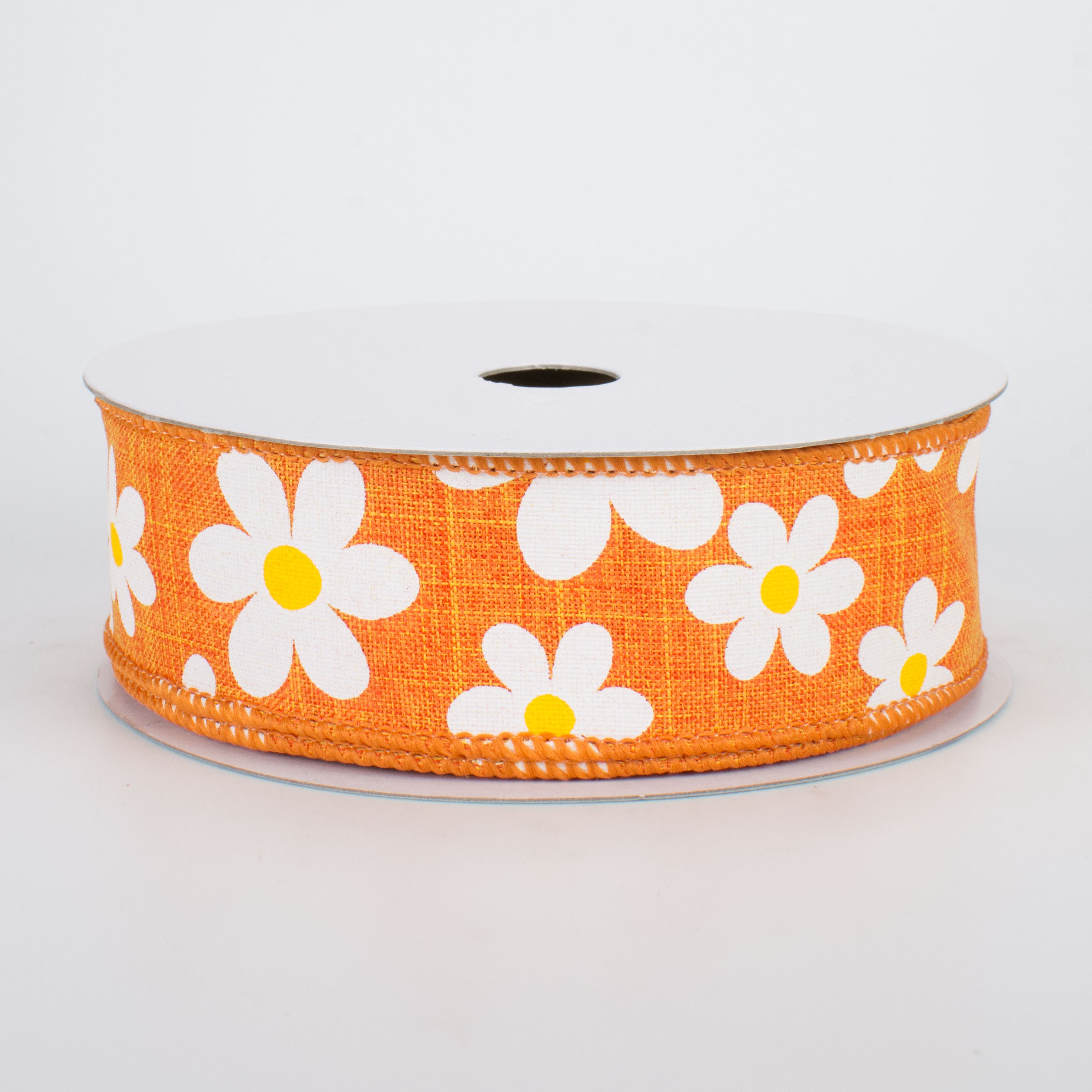 1.5" Daisy Print Ribbon: Orange (10 Yards)