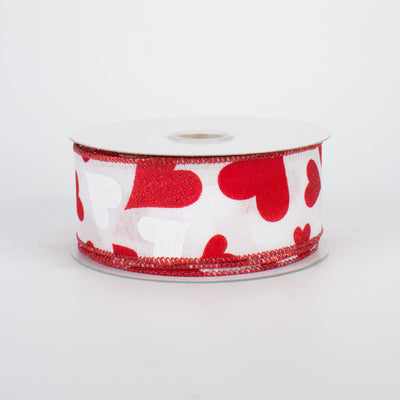 1.5" Valentine Hearts Ribbon: White (10 Yards)