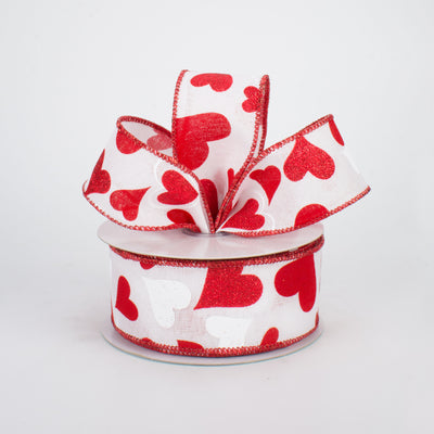 1.5" Valentine Hearts Ribbon: White (10 Yards)