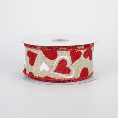 1.5" Valentine Hearts Ribbon: Light Natural (10 Yards)