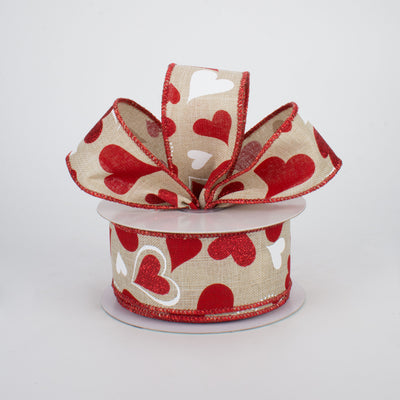 1.5" Valentine Hearts Ribbon: Light Natural (10 Yards)