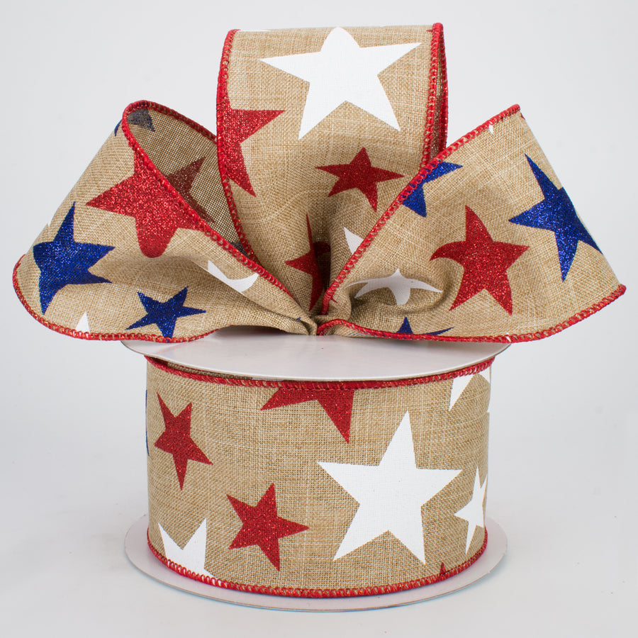 2.5" Patriotic Star Ribbon: Light Beige (10 Yards)