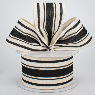 2.5" Farmhouse Stripe Ribbon: Black & Ivory (10 Yards)