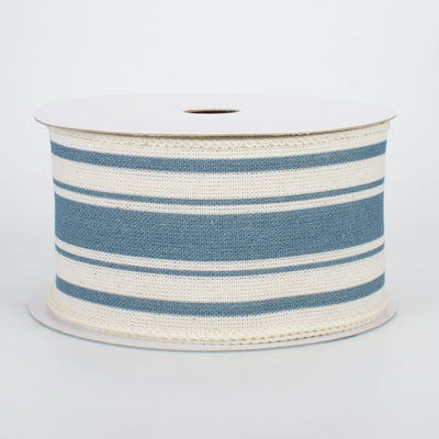 2.5" Farmhouse Stripe Ribbon: Cornflower Blue & Ivory (10 Yards)