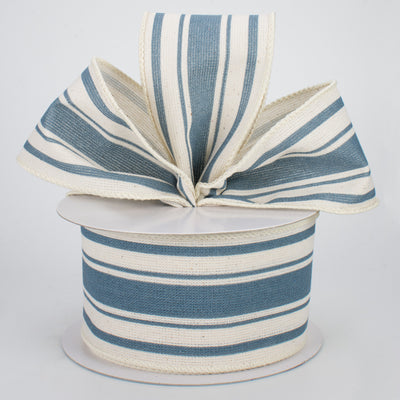 2.5" Farmhouse Stripe Ribbon: Cornflower Blue & Ivory (10 Yards)