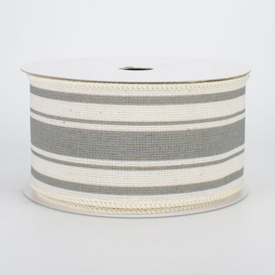 2.5" Farmhouse Stripe Ribbon: Cool Grey & Ivory (10 Yards)