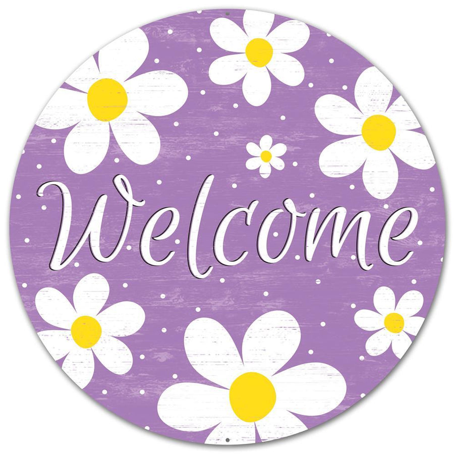 12" Metal Sign: Lavender Daisy Welcome