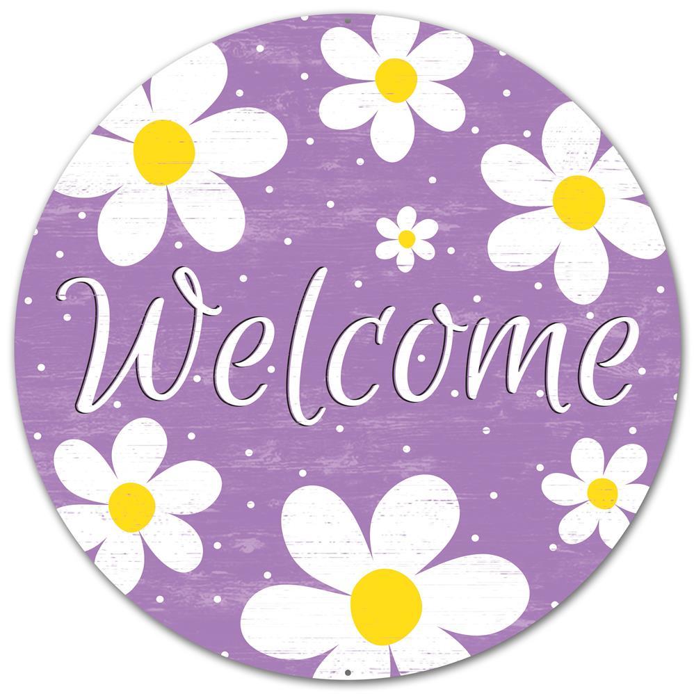 12" Metal Sign: Lavender Daisy Welcome