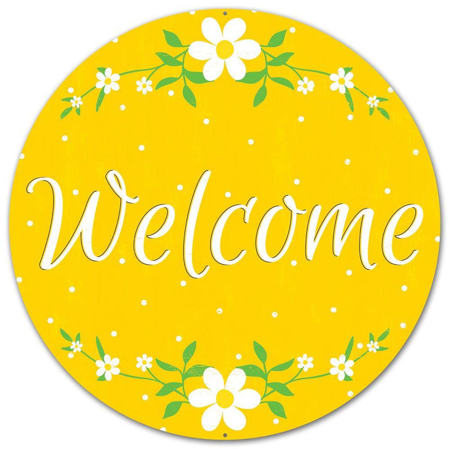 12" Metal Sign: Yellow Welcome Daisy