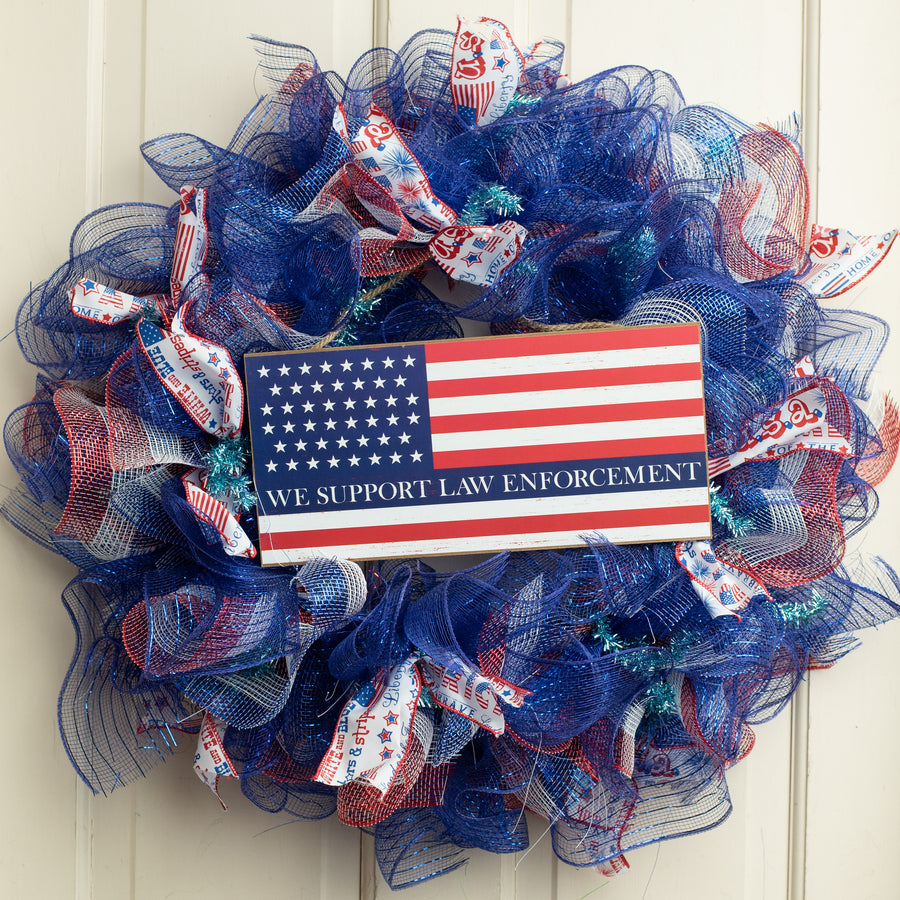 12" Wooden Sign: Law Enforcement USA Flag