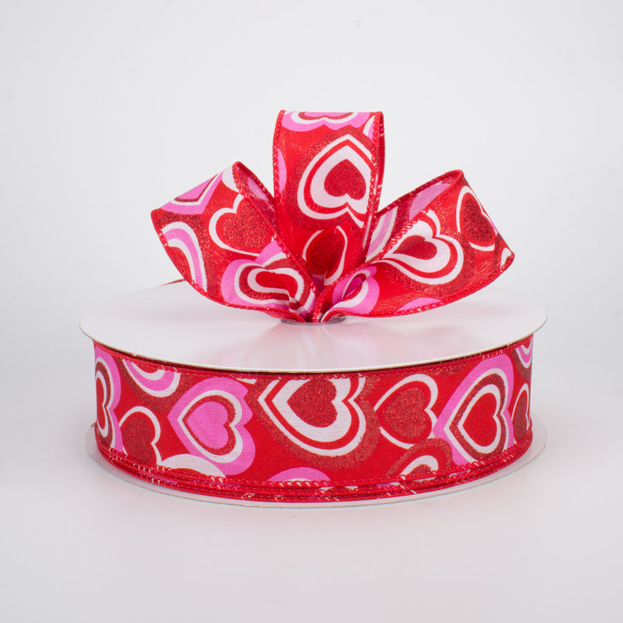 1.5" Pink, Red, White Hearts Ribbon (50 Yards)