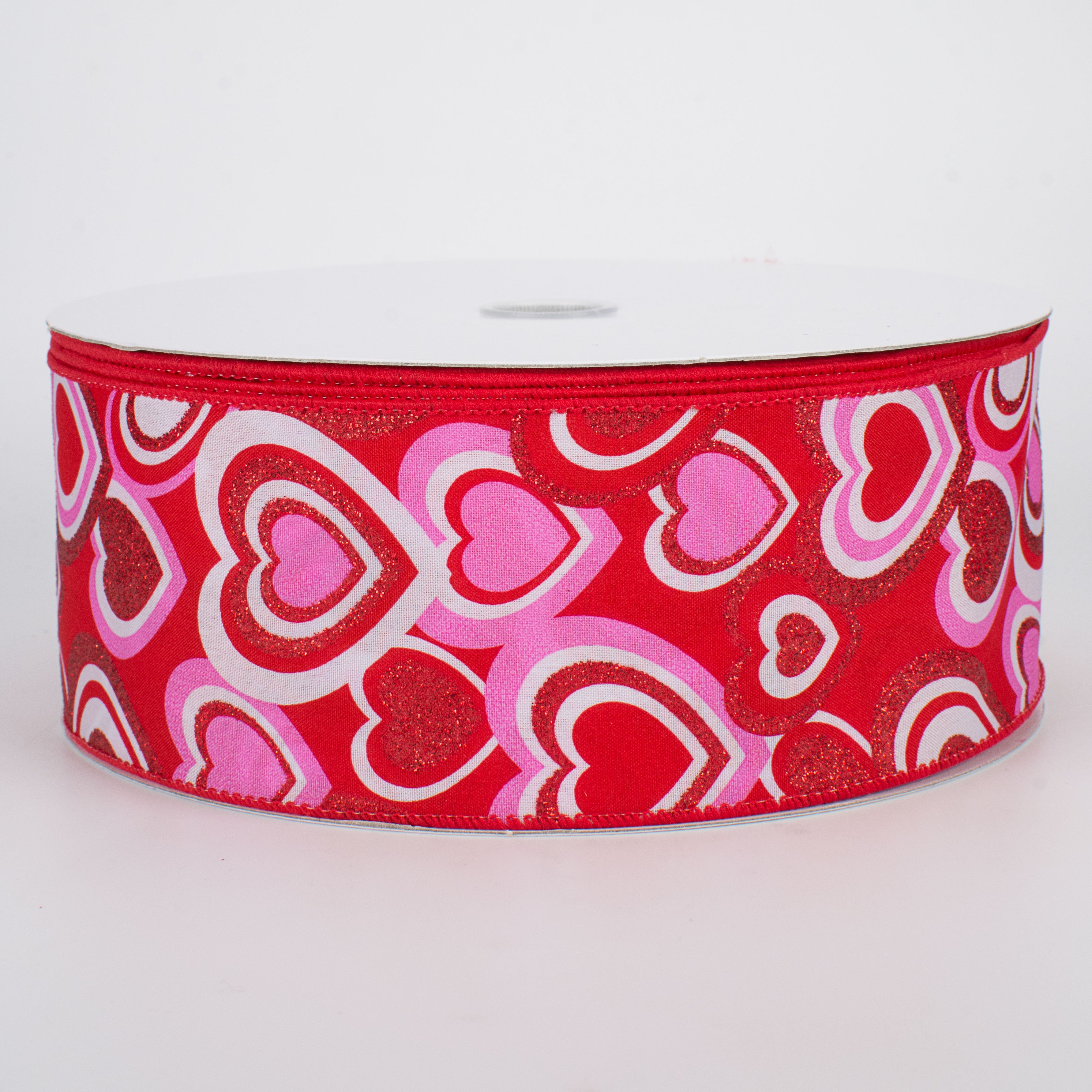 2.5" Pink, Red, White Hearts Ribbon (50 Yards)