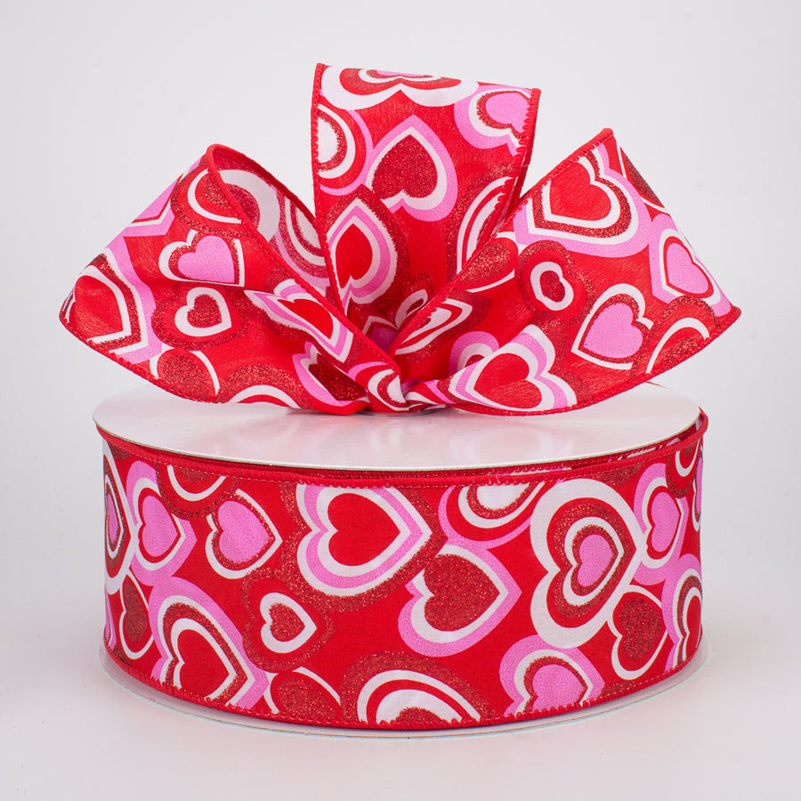 2.5" Pink, Red, White Hearts Ribbon (50 Yards)