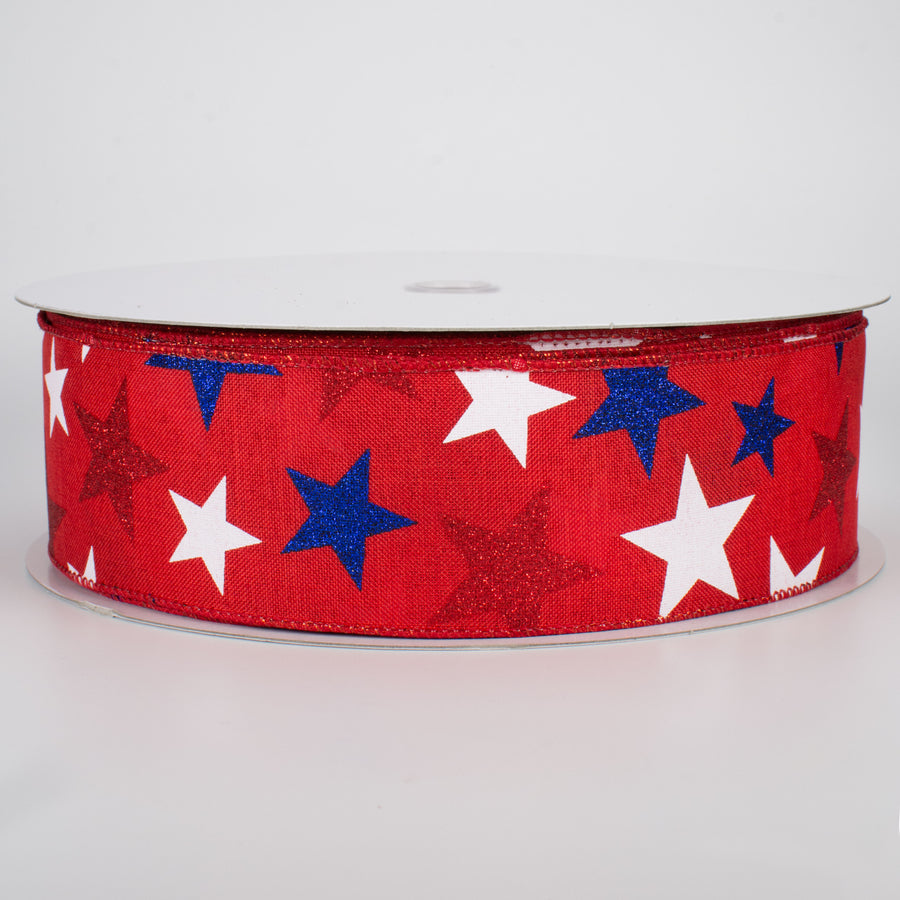 2.5" Patriotic Star Ribbon: Red (50 Yards)