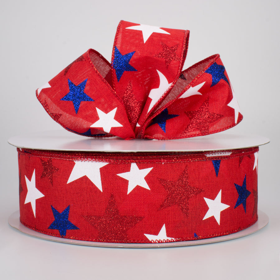 2.5" Patriotic Star Ribbon: Red (50 Yards)