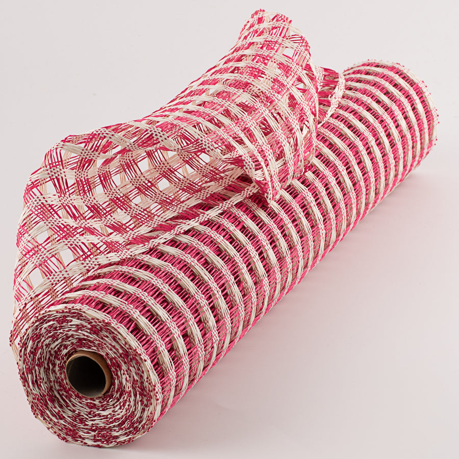 21" Poly Burlap Check Mesh: Fuchsia & Cream