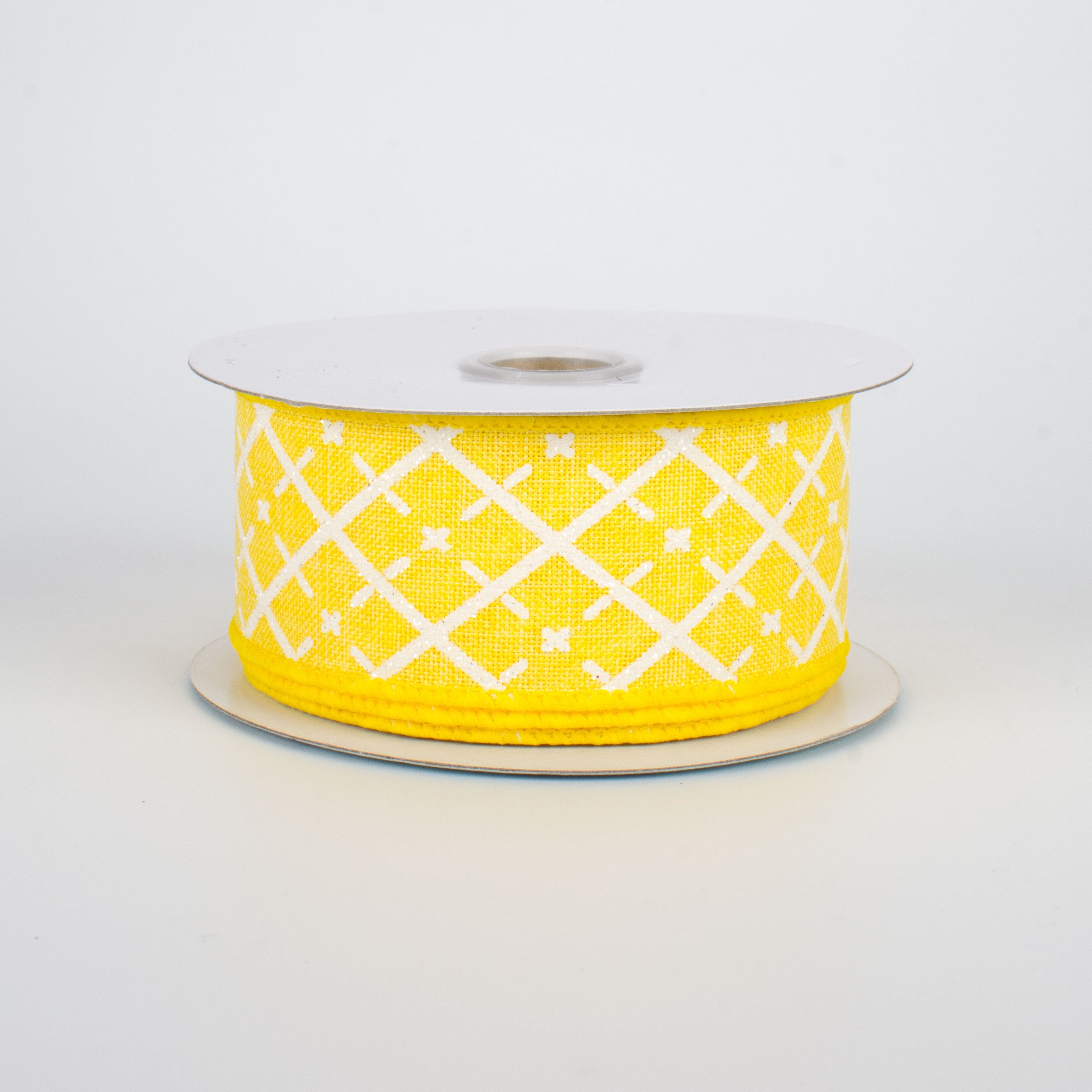 1.5" Glittered Argyle Ribbon: Yellow & White (10 Yards)