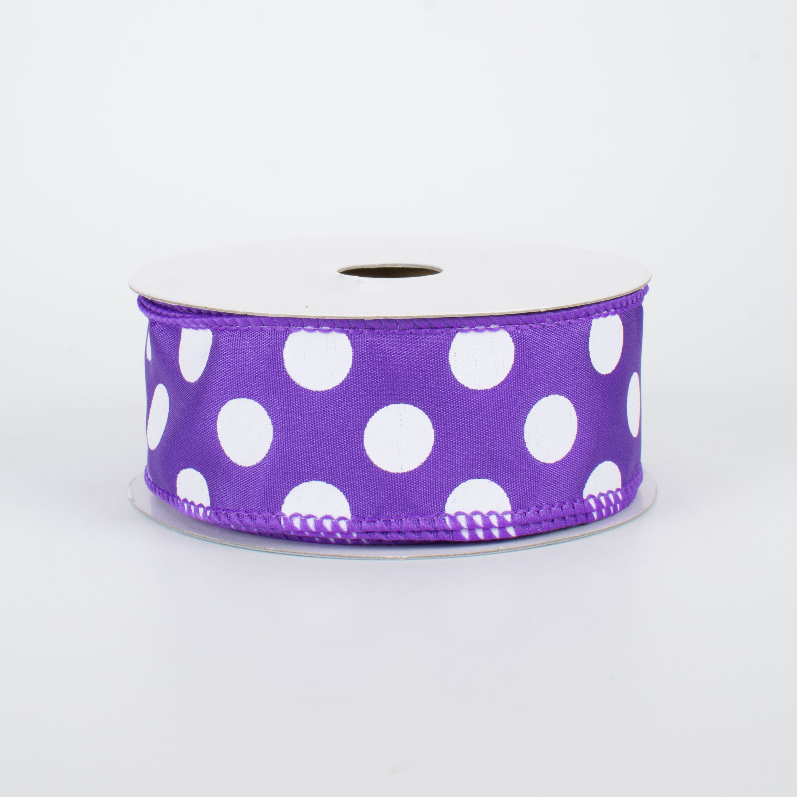 1.5" Big Polka Dot Ribbon: Purple & White (10 Yards)