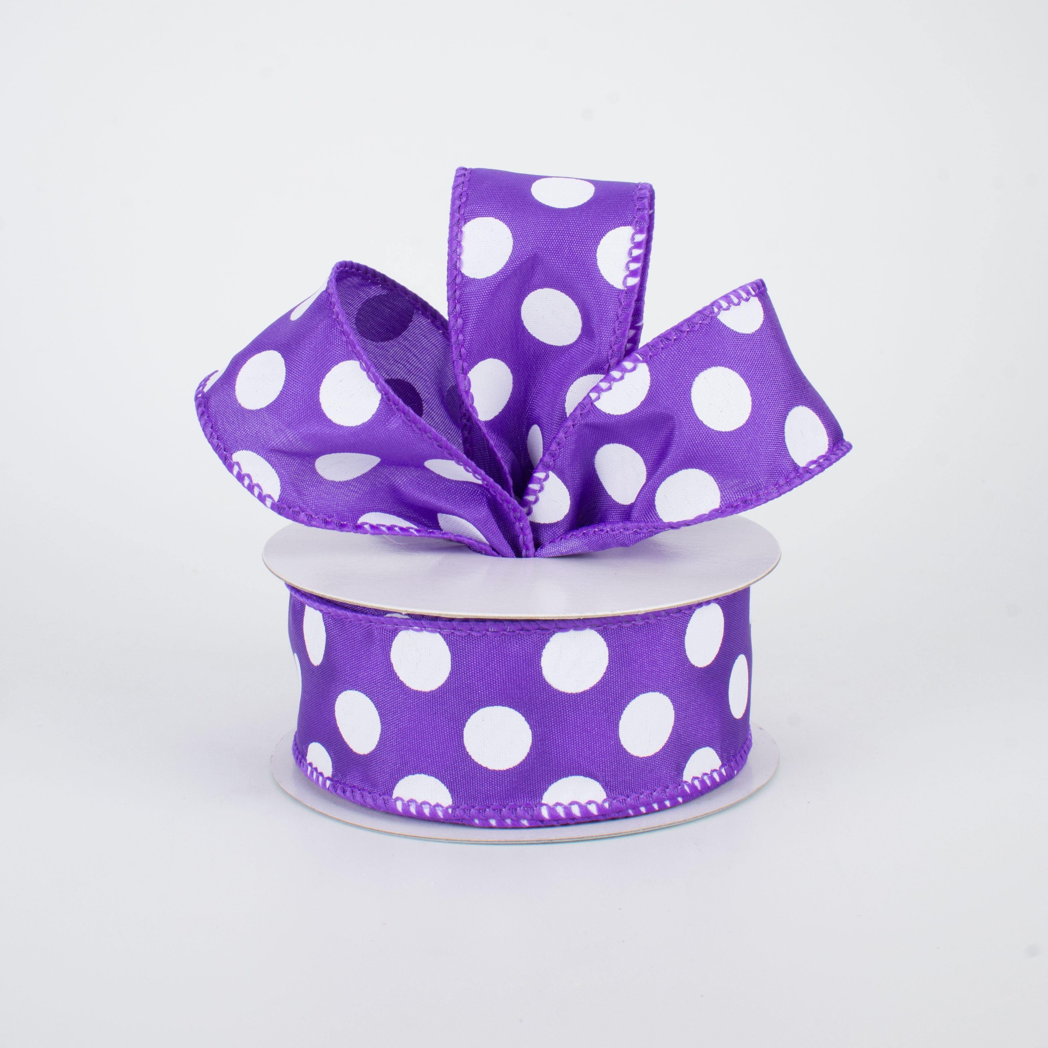 1.5" Big Polka Dot Ribbon: Purple & White (10 Yards)