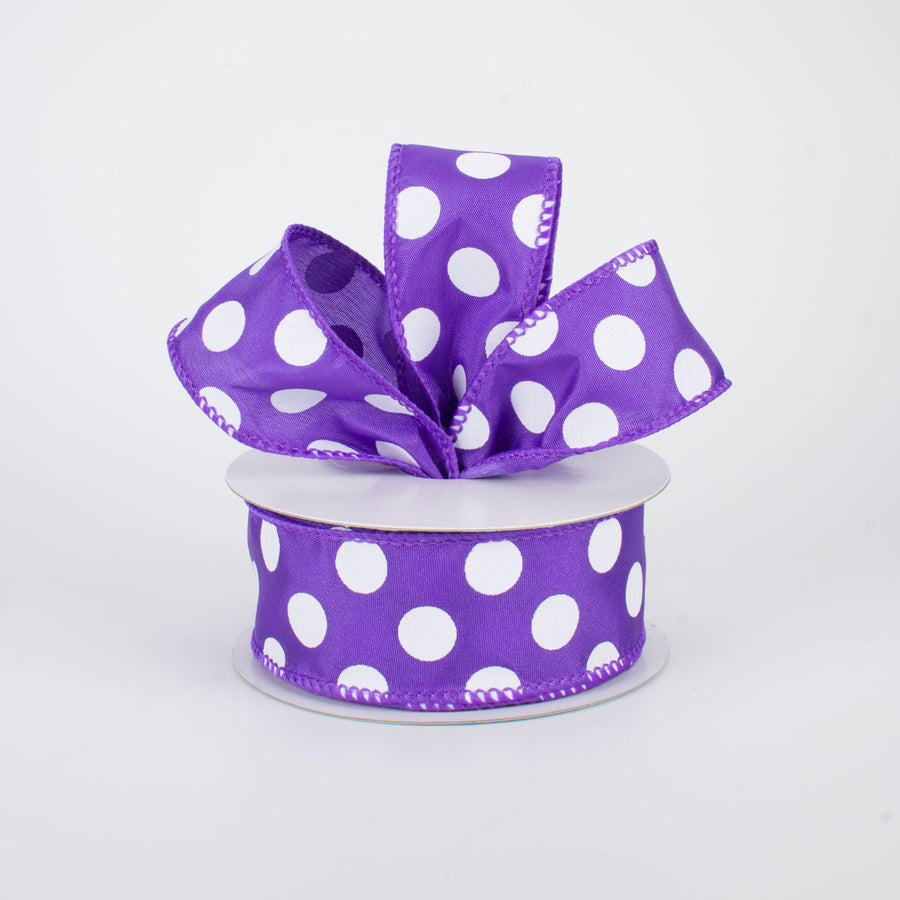 1.5" Big Polka Dot Ribbon: Purple & White (10 Yards)