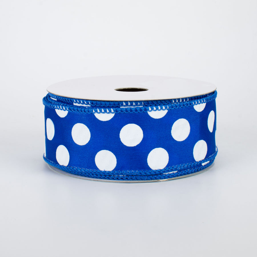 1.5" Big Polka Dot Ribbon: Royal Blue & White (10 Yards)