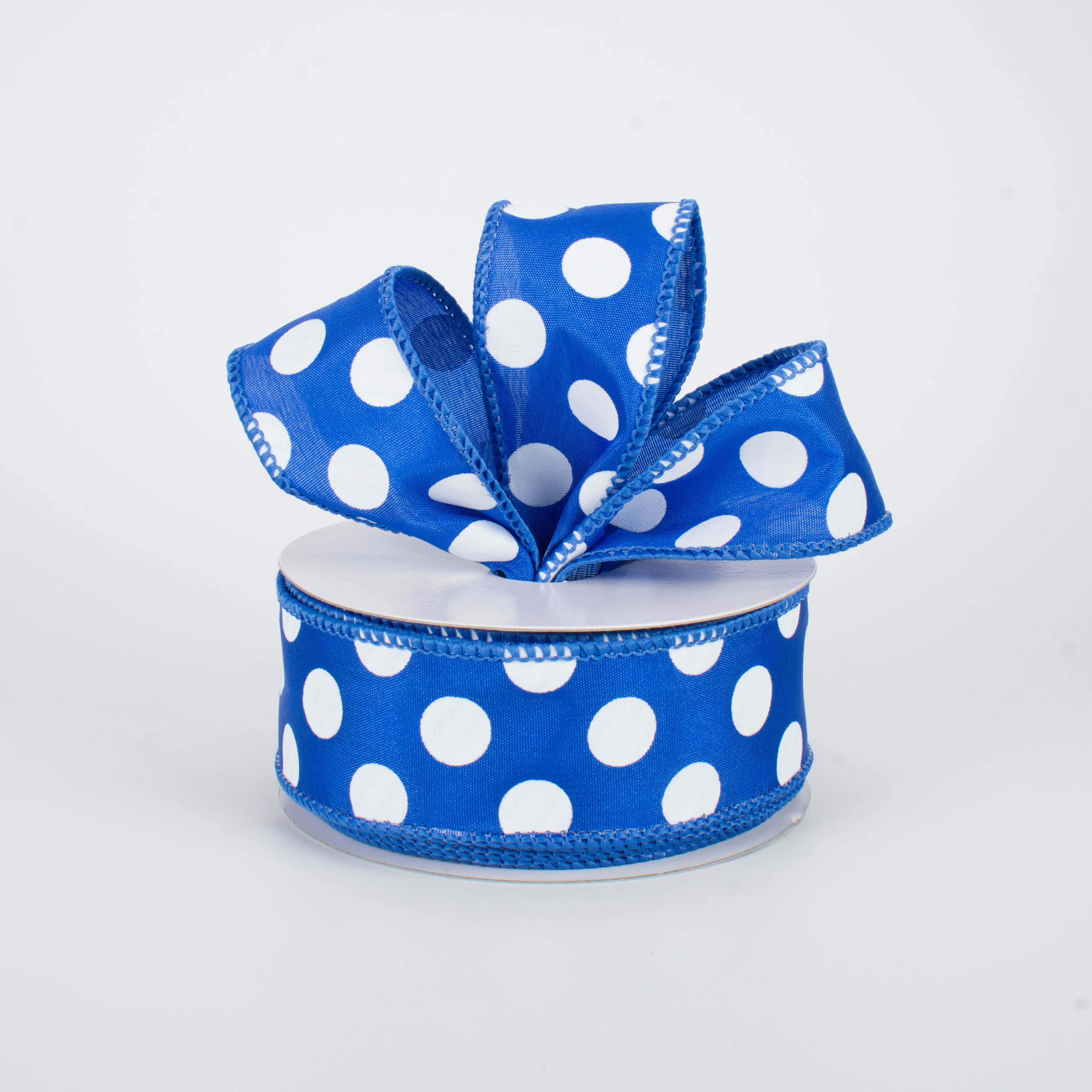 1.5" Big Polka Dot Ribbon: Royal Blue & White (10 Yards)
