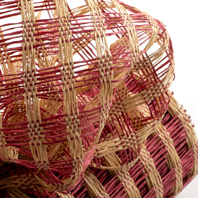 10" Poly Burlap Check Mesh: Cranberry & Beige