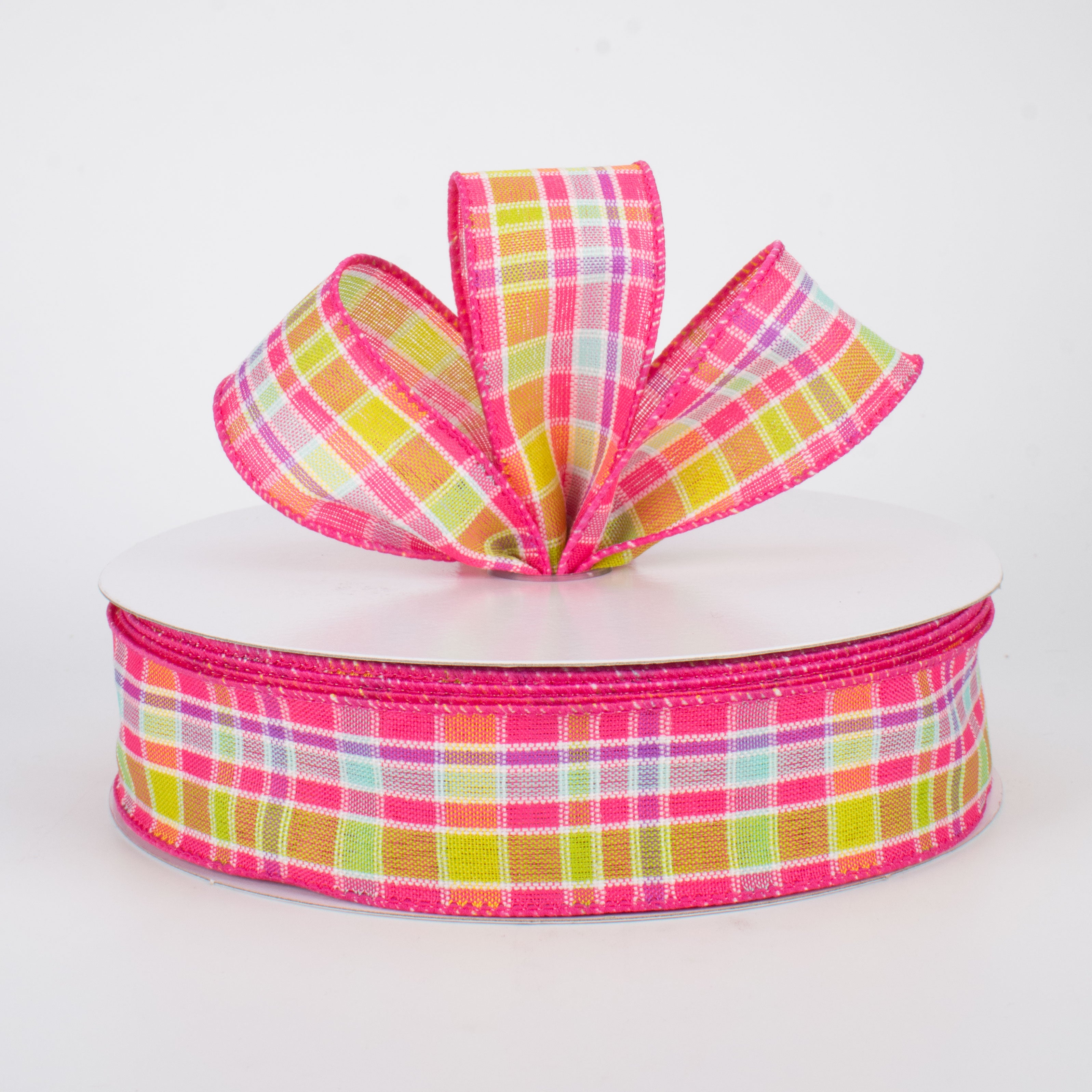 1.5" Spring Plaid Ribbon: Fuchsia Multi (50 Yards)