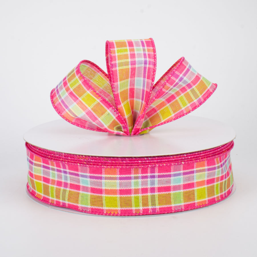 1.5" Spring Plaid Ribbon: Fuchsia Multi (50 Yards)