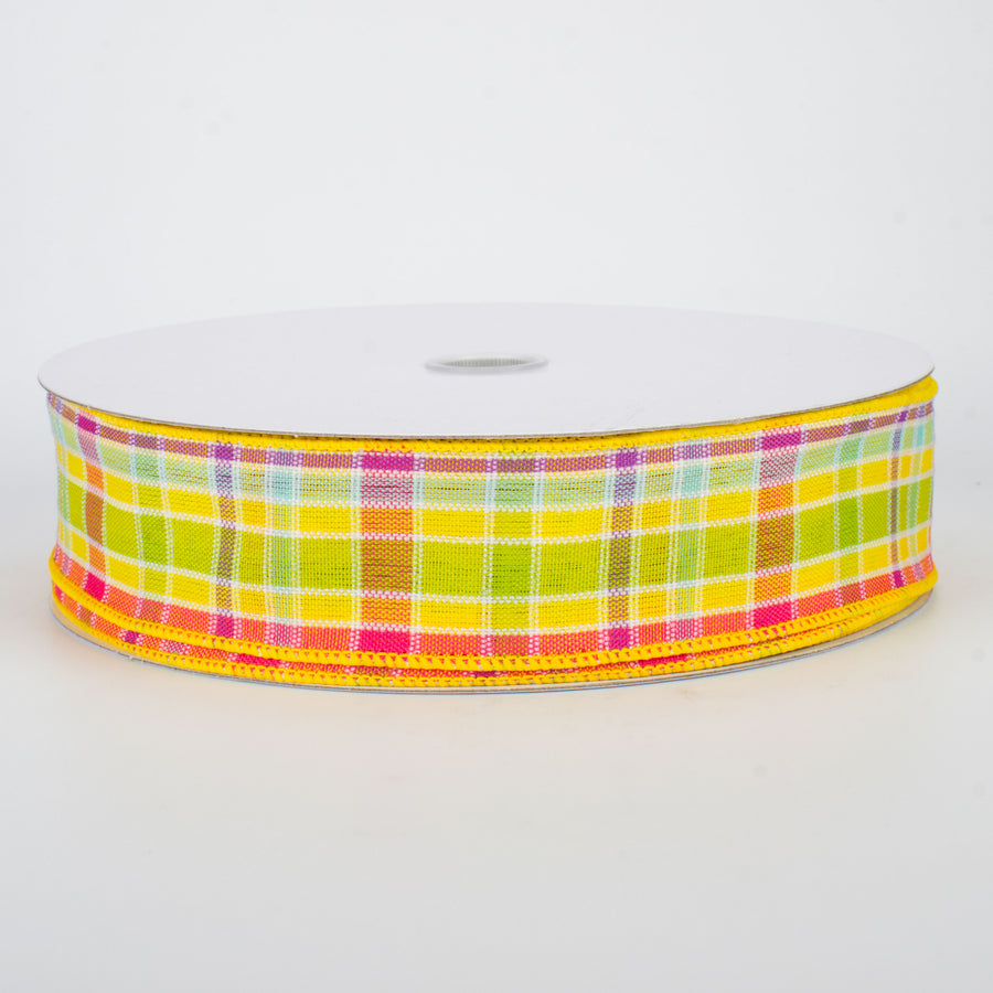 1.5" Spring Plaid Ribbon: Yellow Multi (50 Yards)