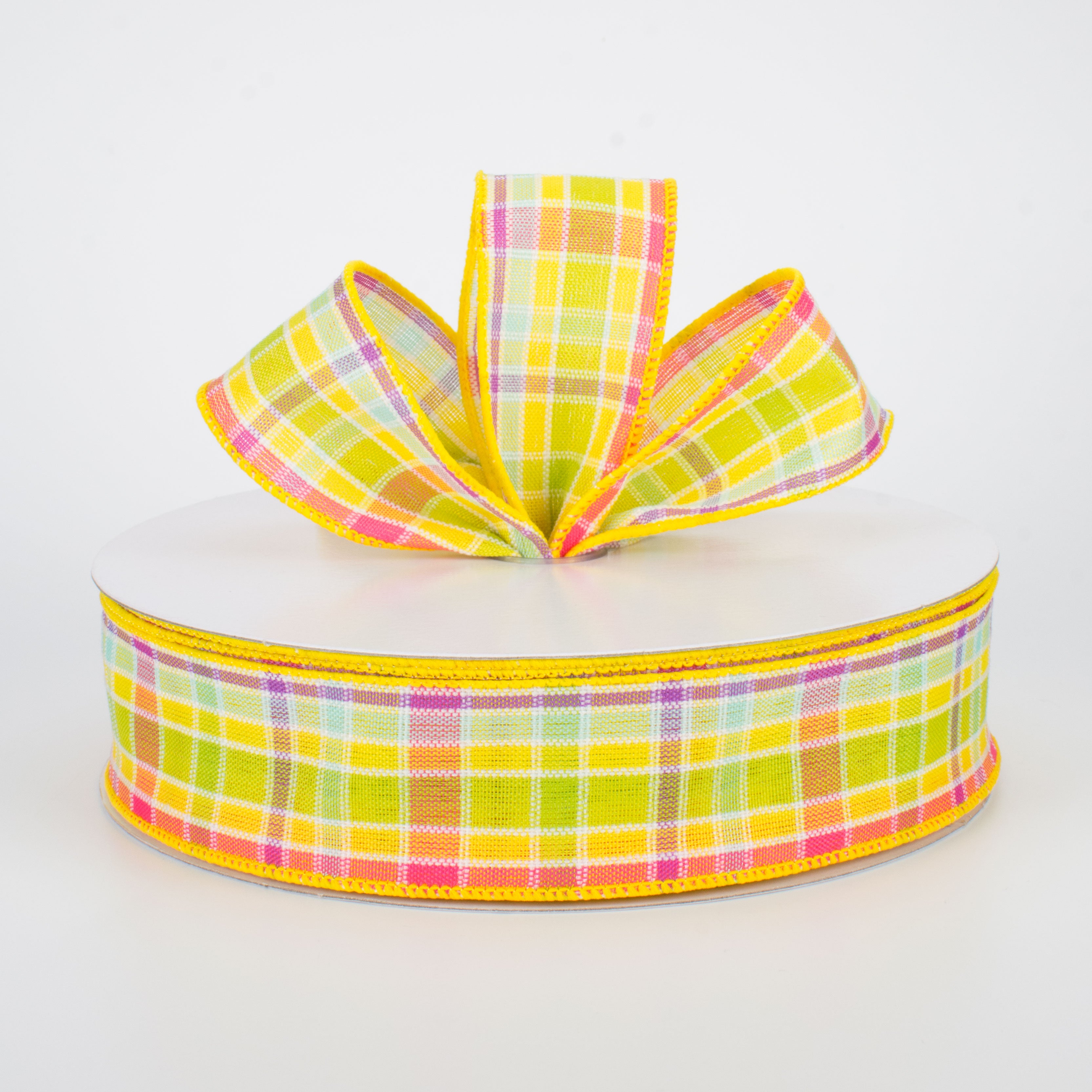 1.5" Spring Plaid Ribbon: Yellow Multi (50 Yards)
