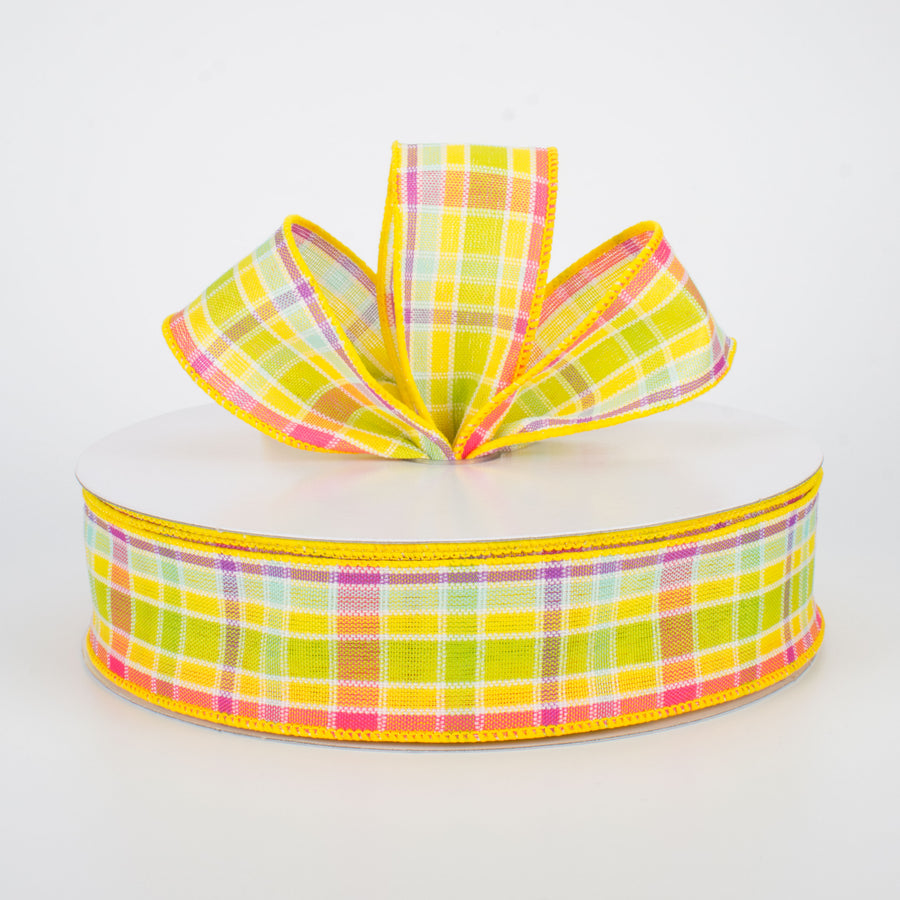 1.5" Spring Plaid Ribbon: Yellow Multi (50 Yards)