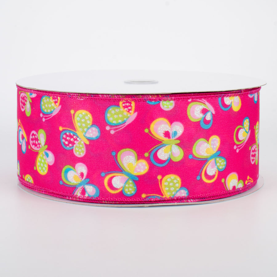 2.5" Glitter Butterfly Ribbon: Fuchsia (50 Yards)