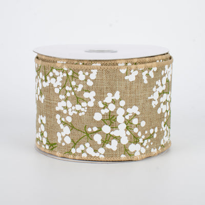 2.5" White Snowball Flower Ribbon: Natural (10 Yards)