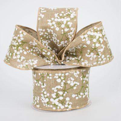 2.5" White Snowball Flower Ribbon: Natural (10 Yards)