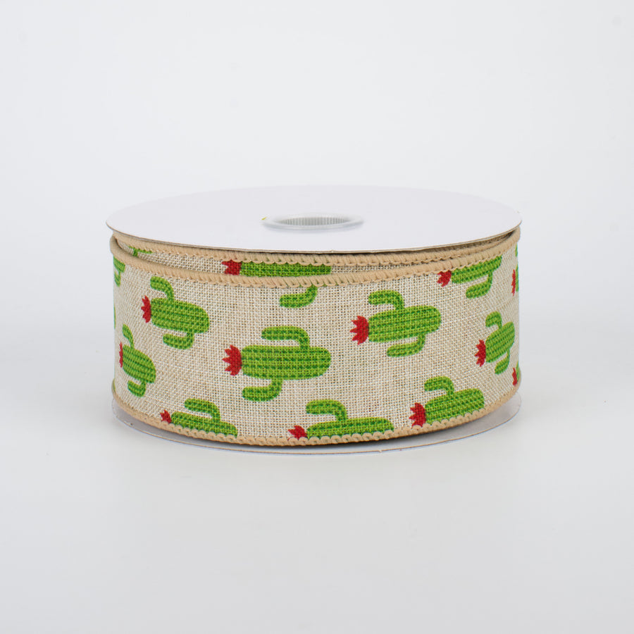1.5" Green Cactus Ribbon: Natural (10 Yards)