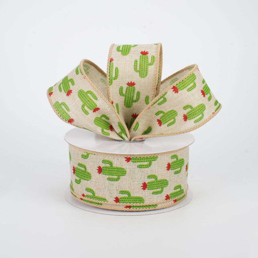 1.5" Green Cactus Ribbon: Natural (10 Yards)