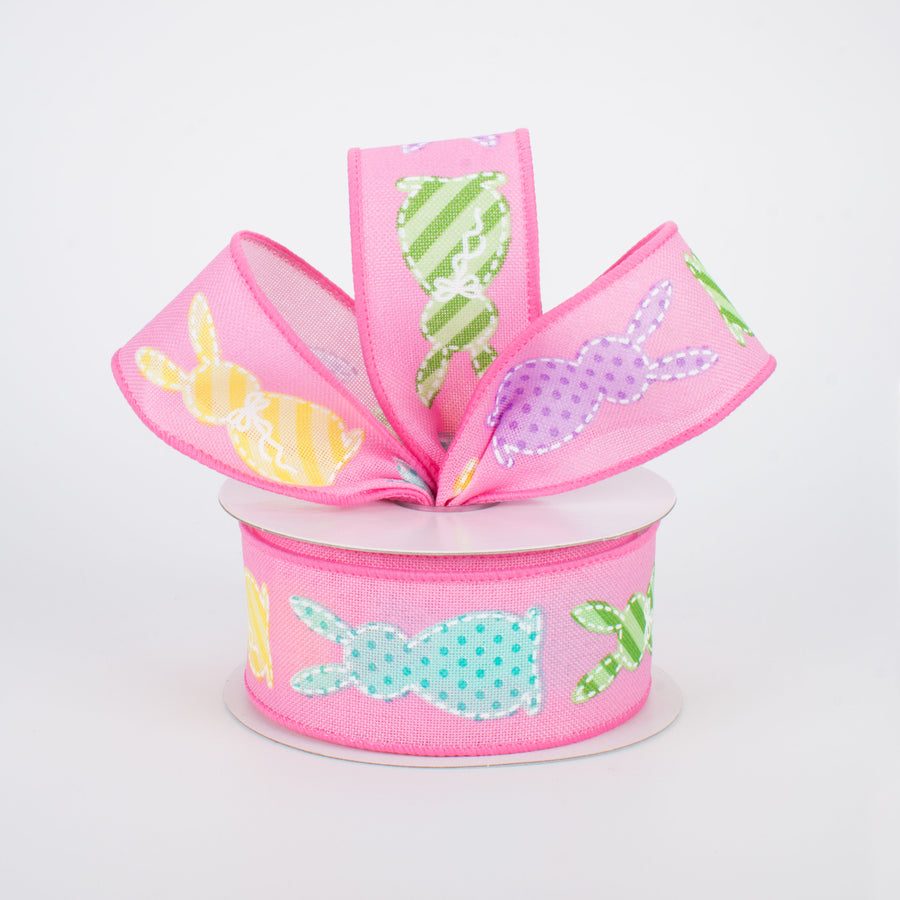 1.5" Easter Bunny Patterns Ribbon: Pink (10 Yards)