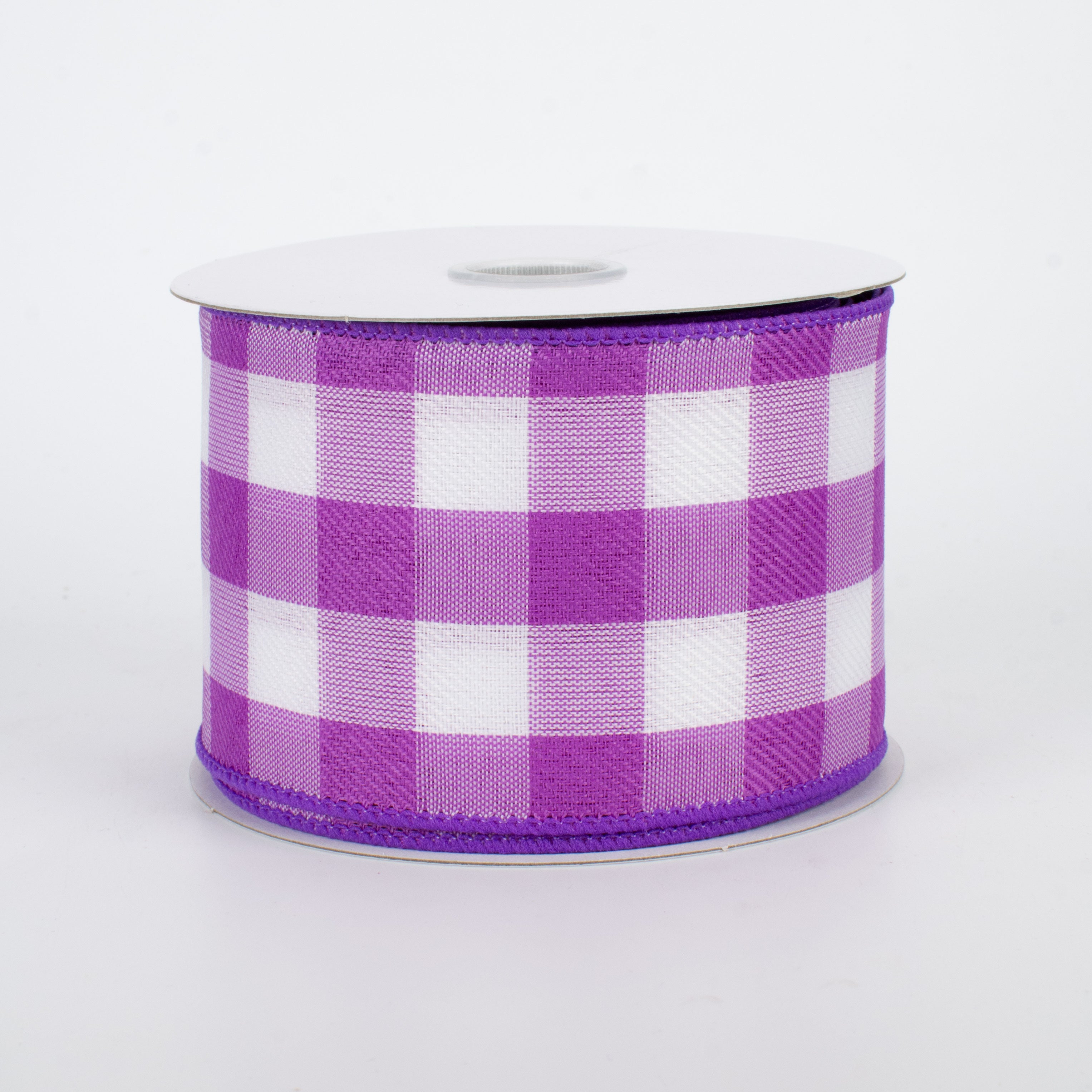 2.5" Buffalo Check Plaid Ribbon: Lavendar & White (10 Yards)